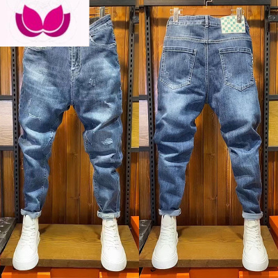 七斓网红同款牛仔裤2023男士新款休闲百搭小脚裤男韩版修身九分裤
