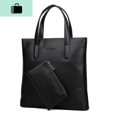 男包手提包竖款软皮休闲包单肩包斜跨公文包男商务简约男士包包潮NEW LAKE 黑色男士手提包