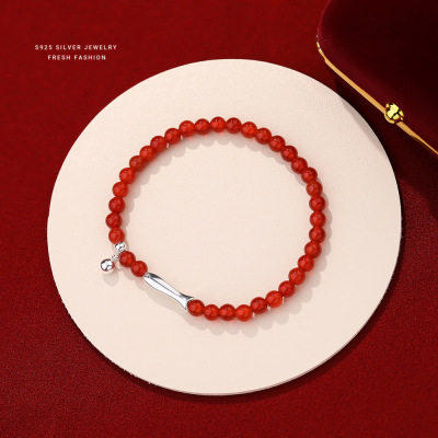 鸿运锦鲤红玛瑙手串女s925纯银新中式时尚弹力绳小鱼手链国风手饰送女朋友老婆情人节七夕生日礼物