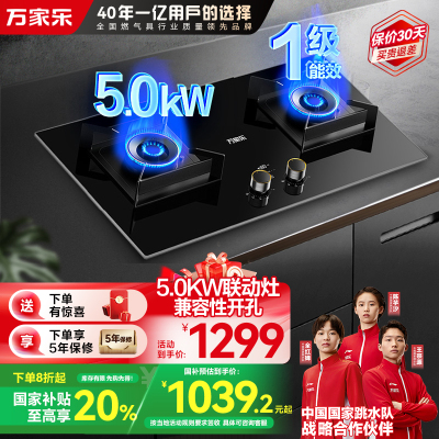 万家乐燃气灶 5.2kw大火力天然气灶 智能定时灶嵌入式灶烟灶联动全进风台嵌两用可调节开孔JZT-AY9天然气