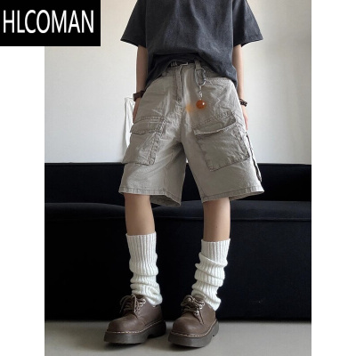 HLCOMAN日系复古多口袋工装短裤男女夏季宽松水洗直筒机能风五分裤休闲裤