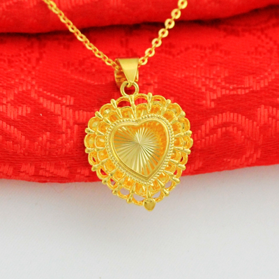 沙金桃心吊坠仿黄金饰品心形锁骨项链女送妈妈礼物工厂直销送女朋友老婆情人节七夕生日礼物