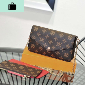 三件套迷你组合包 信封链条手机斜挎包 高质感皮女士摁扣手拿包NEW LAKE 棕黑色拼花色女手包 棕黑色拼花色