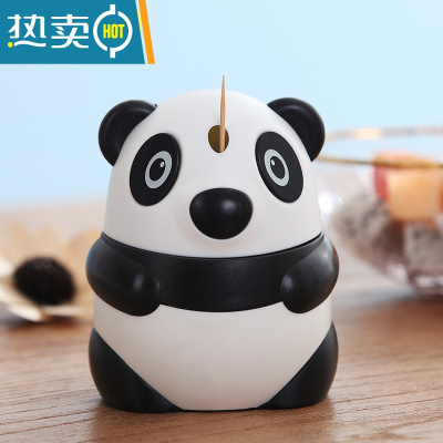 敬平可爱个性创意卡通熊猫牙签筒自动按压式牙签盒子家用客厅餐厅便携 熊猫牙签筒1个