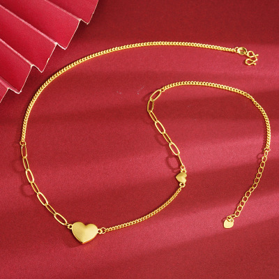 新品个性爱心项链越南沙金高级感设计轻奢风女生甜美镀金饰品道具送女朋友老婆情人节七夕生日礼物