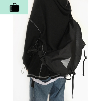韩国ins原宿风街头复古美式斜挎包机能工装单肩包大容量背包男女NEW LAKE 黑色男士斜挎包