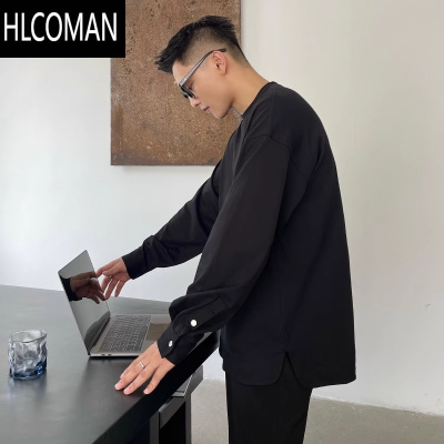 HLCOMAN大码打底衫男高级感休闲长袖卫衣百搭纯色简约T恤衫衬衣2