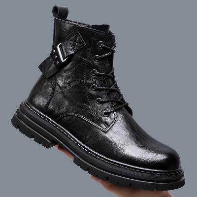马丁靴男真皮手抓纹冬季英伦风厚底工装靴复古潮高帮加绒保暖靴子_947