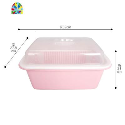 双层放碗筷漏盆碗碟架厨房收纳沥水架带盖塑料沥水篮 FENGHOU 粉色KMF-28AG洗菜篮洗菜篮