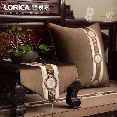 新中式桌旗客厅茶几餐桌布电视柜绣花布艺床旗定制 悦嘉禾 悦嘉禾-耀光咖 33*120cm(适用桌长0.7米-0.8米)