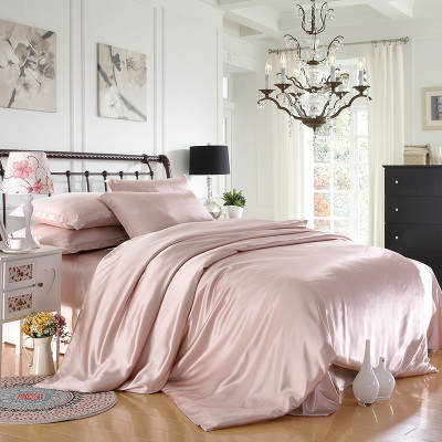 美帮汇100真丝被套重磅19姆米色桑蚕丝床品婚庆真丝套件