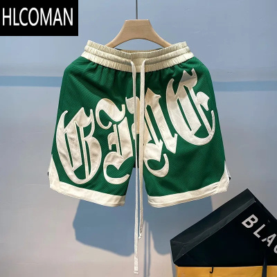 HLCOMAN撞色时尚潮牌休闲阔腿短裤男夏装大码宽松运动网红百搭五分裤子