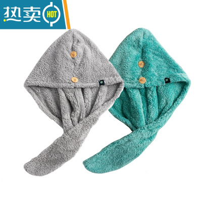 敬平玻尿酸干发帽女吸水速干可爱长发干发巾擦头发毛巾网红款 浅灰色+深蓝