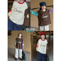 童酷男童秋款时尚撞色拼接宝宝打底衫洋气笑脸印花儿童T恤潮