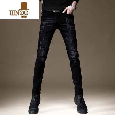 YANXU高端潮牌夏季薄款黑须牛仔裤男修身小脚韩版休闲显瘦长裤子男