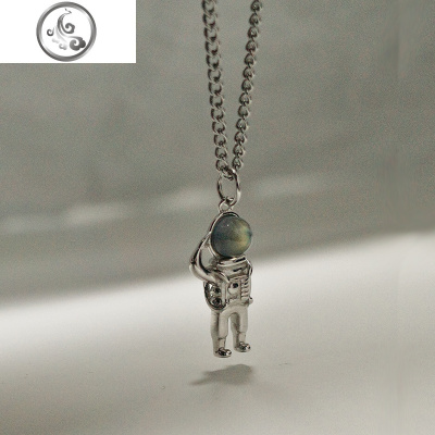 BM 纯银宇航员项链男士嘻哈个性太空人吊坠女ins情侣饰品毛衣链子 JiMi