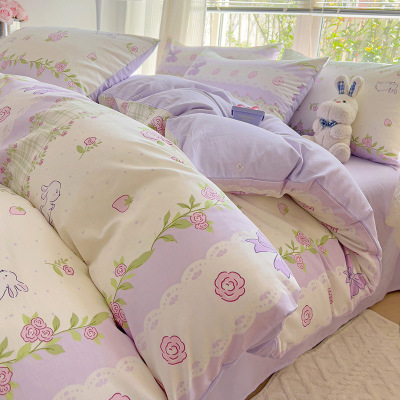 印花床上四件套小清新被套新款床单床品床笠三件套