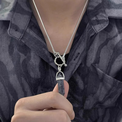 六岩柱美拉德风吊坠项链男潮百搭潮流小众高级设计感款毛衣链配饰送女朋友老婆情人节七夕生日礼物