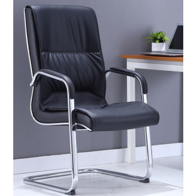 易企采 黑色弓形皮椅办公皮质弓形椅靠背职员电脑椅会议椅子办公室椅弓形会客转椅固定扶手麻将皮椅培训椅经理办公椅