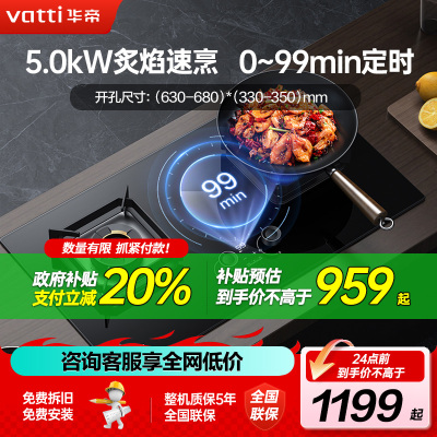 华帝(vatti)5.0KW火力燃气灶i10081B天然气 单灶具双眼灶厨房家用嵌入式可定时功能离子熄火保