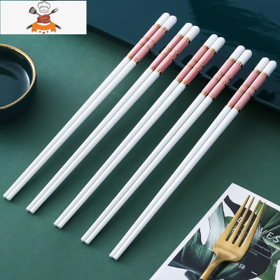 陶瓷筷子5双10双家庭防滑可高温骨瓷公筷家用ins轻奢 敬平 樱花粉陶瓷筷子5双