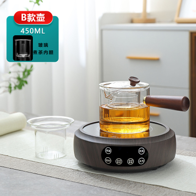 电陶炉煮茶 养生电磁炉 小巧家用电陶茶炉围炉煮茶不挑壶加热炉 迷你煮茶炉[木纹色炉子+B款玻璃壶套装]