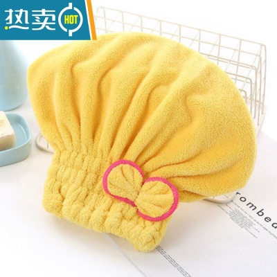 敬平干发帽女吸水速干加厚2022年新款网红擦头发可爱浴帽子包头巾 黄色圆帽(蝴蝶结花边颜色批次不同,随机发)