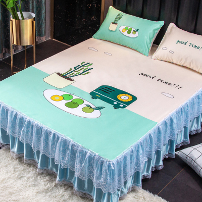 家柏饰(CORATED)夏天床罩冰丝凉席单件三件套夏季床裙式少女公主带蕾丝花边款床单