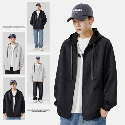 男装新款春秋季户外休闲运动连帽情侣卫衣美式宽松开衫休闲外套男