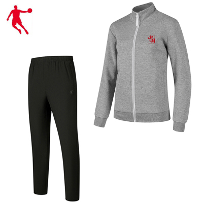 乔丹 运动长袖长裤套装 运动套装 KWD41213294+KKL43211277 灰花灰+黑色 3XL 套