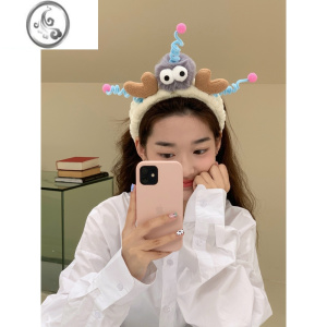 JiMiins超萌大眼睛毛球束发带女洗脸敷面膜头箍洗漱发箍头套头巾发卡 搞怪洗脸发带