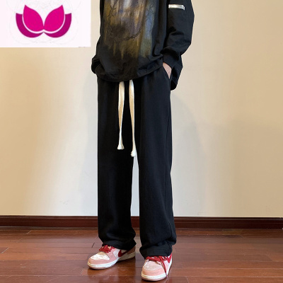 七斓垂感裤子男款夏季潮牌美式高街黑色运动卫裤直筒宽松休闲长裤