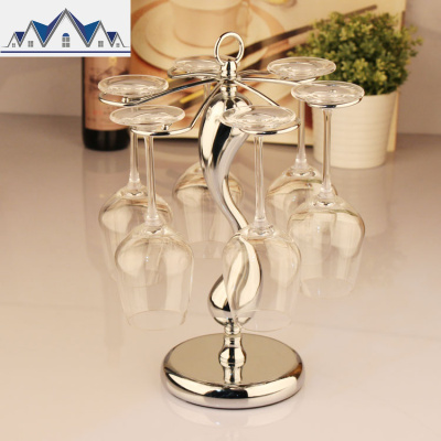 家用倒挂酒杯架摆件欧式电镀高脚杯架创意现代简约红酒杯架6只装 三维工匠收纳层架