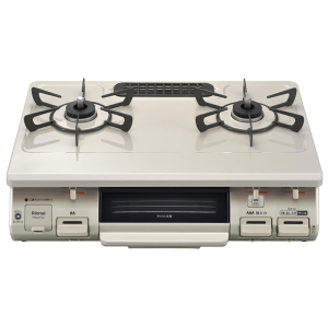 日本进口林内液化气灶基础版台式两眼头日系煤气炉烤箱单面烤液化气RT64JH7S2-CR-LP水晶涂层面板白色右大火