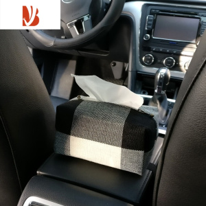三维工匠纸巾盒汽车上用的扶手箱套椅背可固定车内装饰抽纸盒挂式车载创意 黑白格子 一只