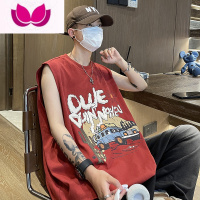 七斓大码300斤美式印花背心男女夏季潮牌无袖t恤宽松外穿男生运动坎肩