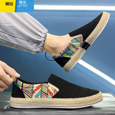 聚范帆布男鞋夏季透气男士运动休闲鞋老北京布鞋男款懒人一脚蹬千层底