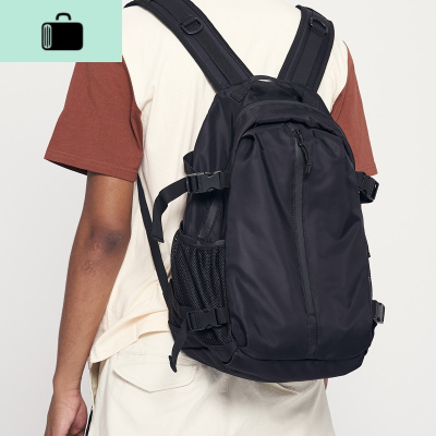 简约休闲大容量双肩包男潮牌街头欧美高中生书包女大学生电脑背包NEW LAKE 黑色