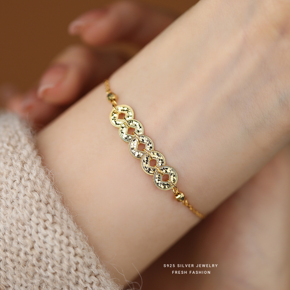 新中式碎碎冰五帝币铜钱手链女s925纯银国潮轻奢百搭钱币国风首饰送女朋友老婆情人节七夕生日礼物