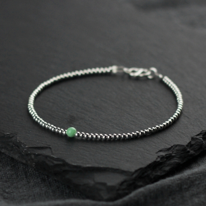 925纯银手链女原创设计复古银饰ins风简约个性翡翠极细银珠圆珠链送女朋友老婆情人节七夕生日礼物