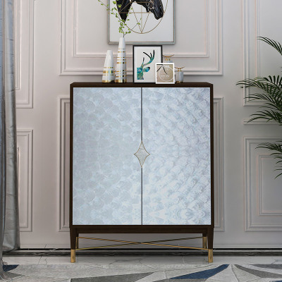 美式轻奢鞋柜 实木玄关柜后现代贝壳家具不锈钢入户进厅柜