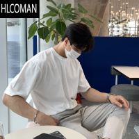 HLCOMAN成熟稳重男装白色t恤cleanfit收袖口短袖显肌肉修身半袖