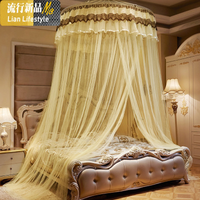 鸟与树吊顶圆顶公主风宫廷蚊帐家用免安装款2.0米1.5m1.8吸顶纹账 三维工匠