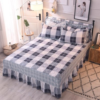 美帮汇全棉夹棉床罩床裙式单件全棉加厚防尘床套1.5m1.8米加棉防滑床单1