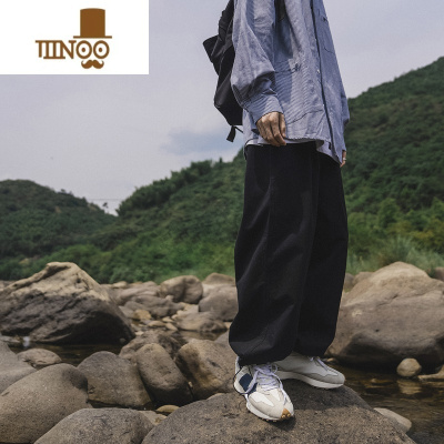 YANXUE2023秋装男休闲裤宽松复古纯色百搭直筒裤帅气学生阔腿束脚裤子