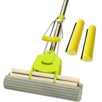 38cm大号不锈钢滚轮式胶棉吸水海绵免手洗挤水拖把家用