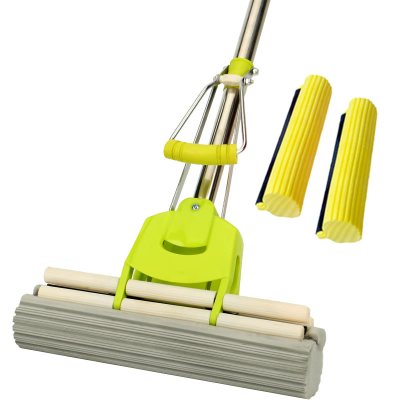 38cm大号不锈钢滚轮式胶棉吸水海绵免手洗挤水拖把家用