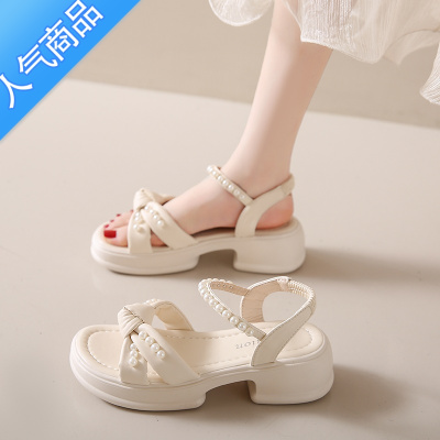 SUNTEK配裙子外穿凉鞋女夏季2023年新款百搭厚底女鞋软底松紧带时装凉鞋