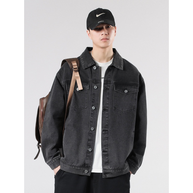 春秋季新款复古牛仔外套男机车翻领男士夹克水洗高档牛仔衣男