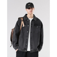 春秋季新款复古牛仔外套男机车翻领男士夹克水洗高档牛仔衣男